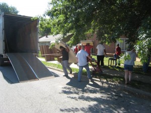 2012, staging and loading furniture from UCM’s Hosey Hall dormitory