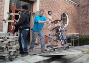 Loading furniture, Wellesley (MA) High School. This project filled 21 trailers with furniture, which was provided to children in several Caribbean nations.
